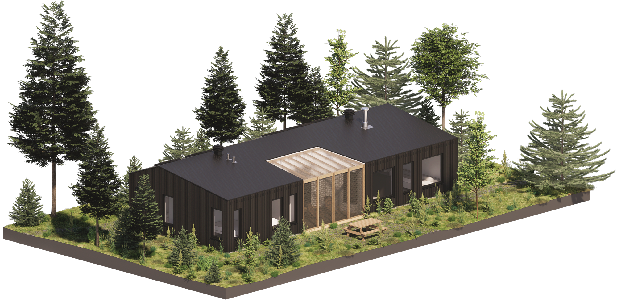 Axonométrie extérieure de la résidence La Cachette Dozois