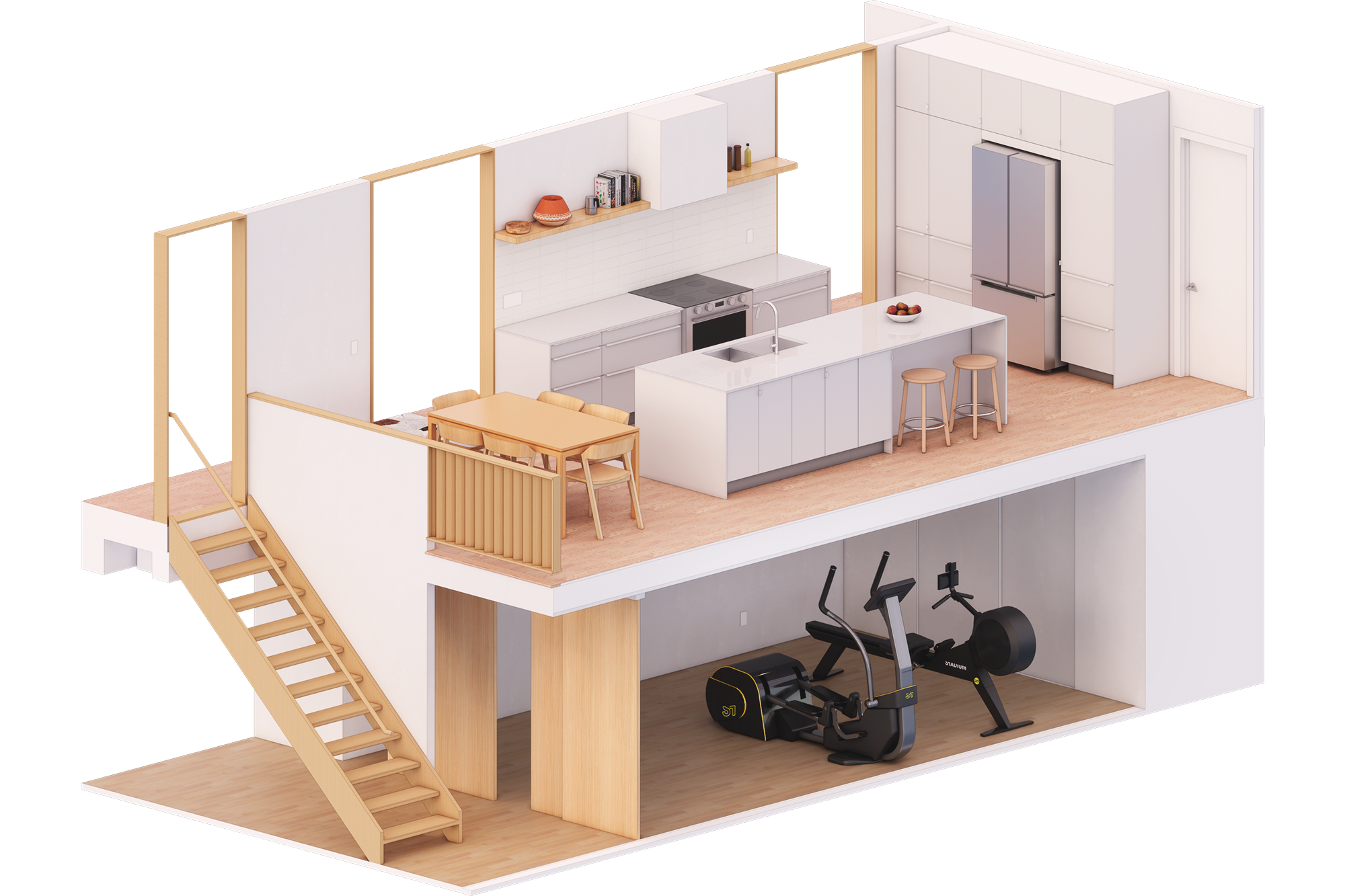 Axonométrie des espaces de cuisine et salle-à-manger